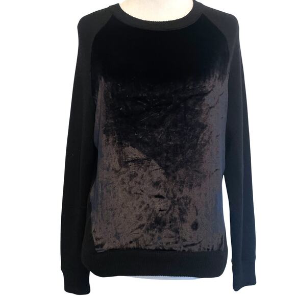 J Brand Velvet Front Merino Wool Sweater Womens XS Black Raglan Whimsigoth Soft - Picture 2 of 8